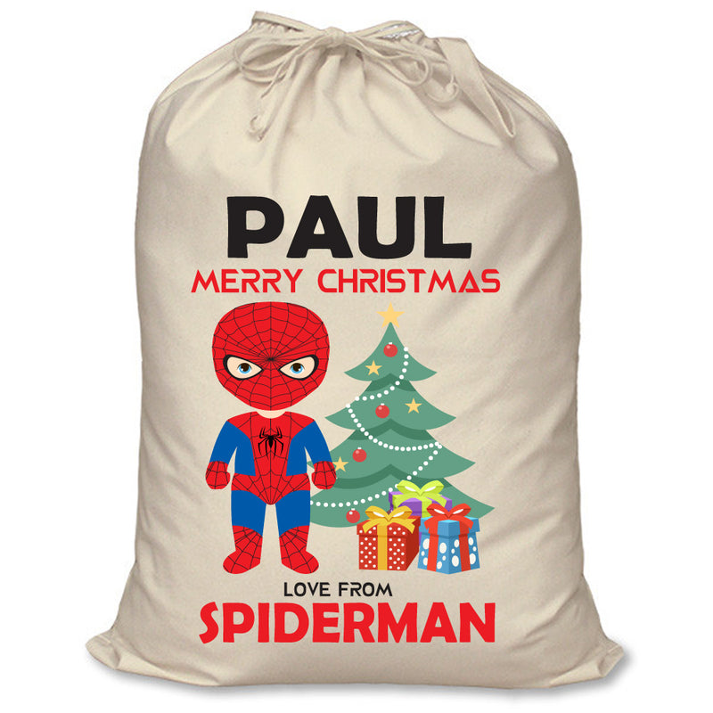 PERSONALISED Cartoon Inspired Super Hero Spider Boy PAUL - XL Children's Christmas Santa Sack CUSTOMISE Present