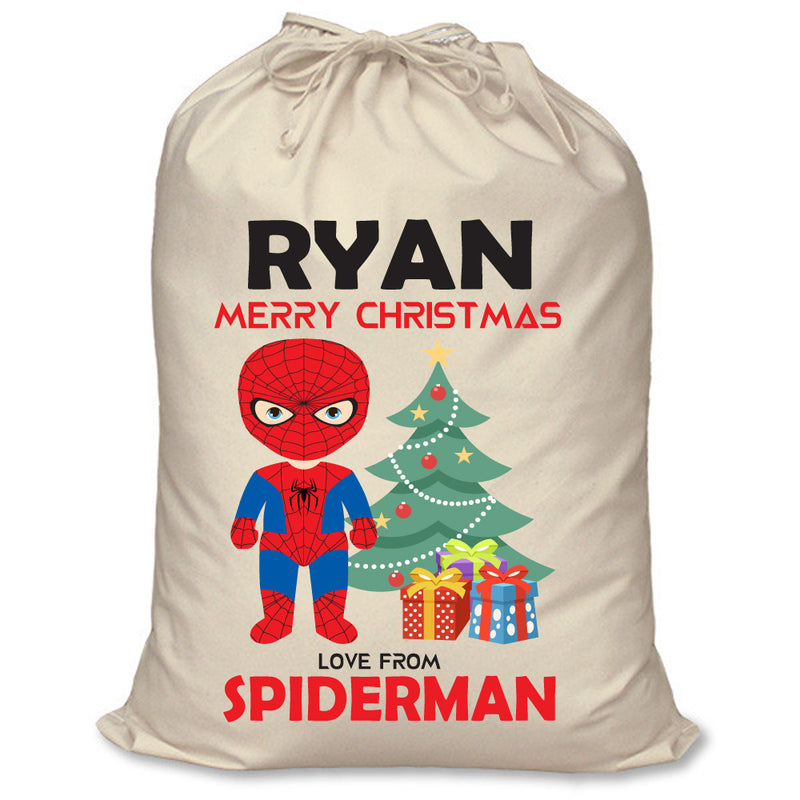 PERSONALISED Cartoon Inspired Super Hero Spider Boy RYAN - XL Children's Christmas Santa Sack CUSTOMISE Present