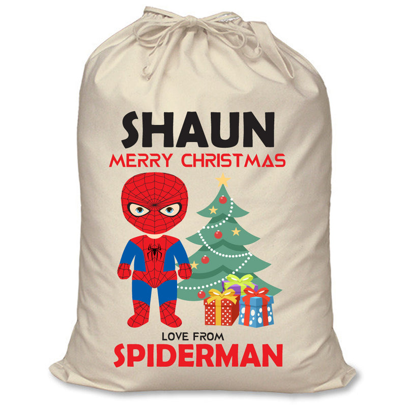 PERSONALISED Cartoon Inspired Super Hero Spider Boy SHAUN - XL Children's Christmas Santa Sack CUSTOMISE Present