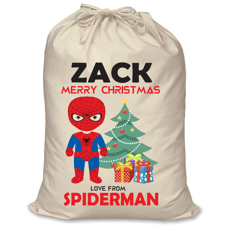 PERSONALISED Cartoon Inspired Super Hero Spider Boy ZACK - XL Children's Christmas Santa Sack CUSTOMISE Present