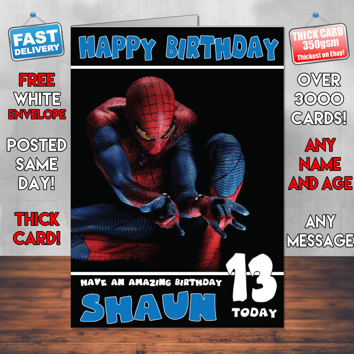Spiderman 2 SJ THEME INSPIRED Style PERSONALISED Kids Adult FUNNY Birthday Card