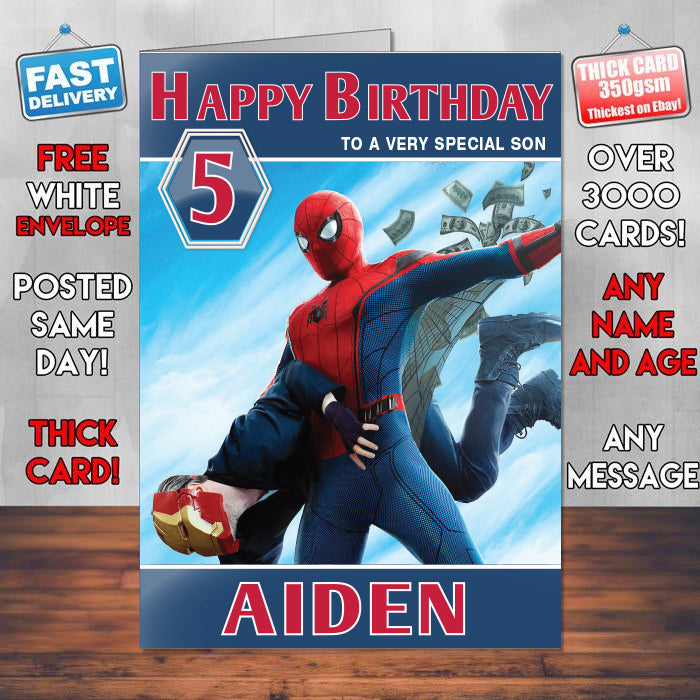 Spiderman Homecoming Hd 2017 Theme Style Personalised Kids Inspired Movie Birthday Card (SA)