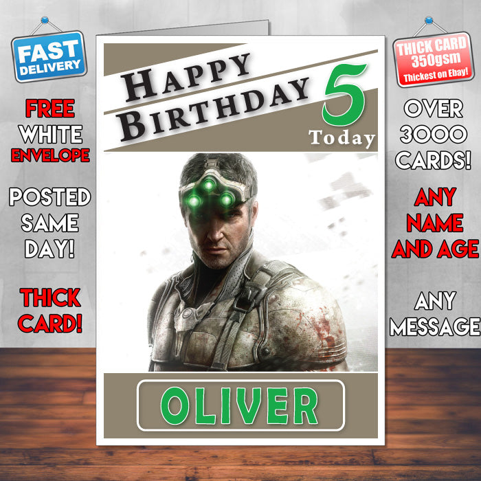 Personalised Splinter Cell Blacklist 1 Inspired Style Game Kids Inspired Birthday Card (SA)