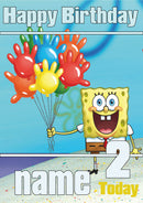 THEME INSPIRED Kids Adult Personalised Birthday Card Spongebob And Patrick Birthday Card 3