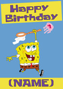 THEME INSPIRED Kids Adult Personalised Birthday Card Spongebob Jelly Fish 2 Birthday Card