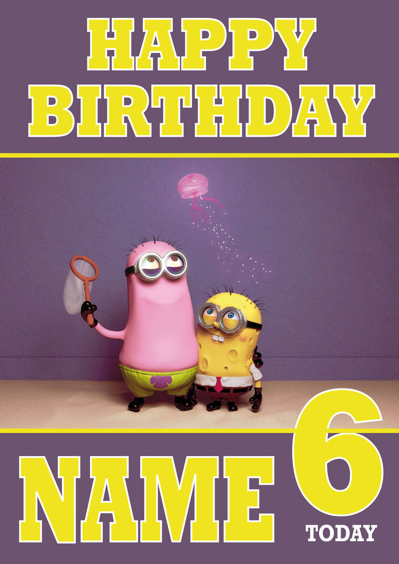 THEME INSPIRED Kids Adult Personalised Birthday Card Spongebob And Patrick Minion Birthday Card