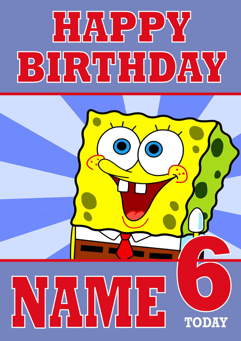 THEME INSPIRED Kids Adult Personalised Birthday Card Spongebob Birthday Card