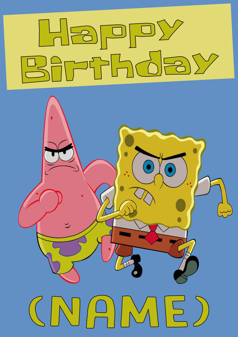 THEME INSPIRED Kids Adult Personalised Birthday Card Spongebob And Patrick 5 Birthday Card