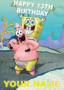 THEME INSPIRED Kids Adult Personalised Birthday Card Spongebob And Patrick Birthday Card 2