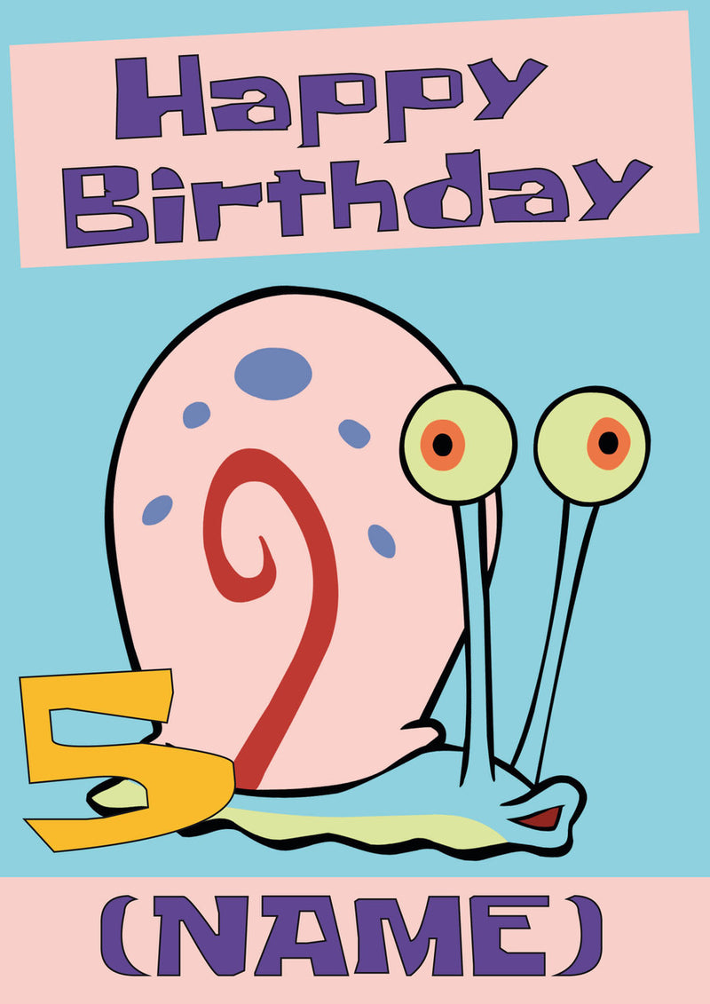 THEME INSPIRED Kids Adult Personalised Birthday Card Spongebob Gary Birthday Card