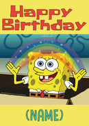 THEME INSPIRED Kids Adult Personalised Birthday Card Spongebob Rainbow 2 Birthday Card
