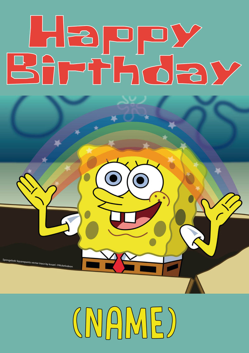 THEME INSPIRED Kids Adult Personalised Birthday Card Spongebob Rainbow 1 Birthday Card