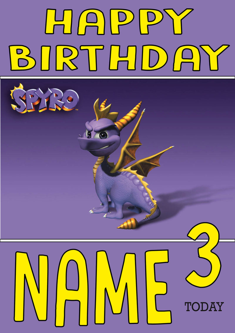 Retro Gaming Spyro THEME INSPIRED Kids Adult Personalised Birthday Card