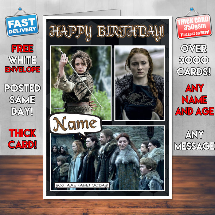 Stark Family Personalised INSPIRED STYLE Game Of Thrones Birthday Card New 2017