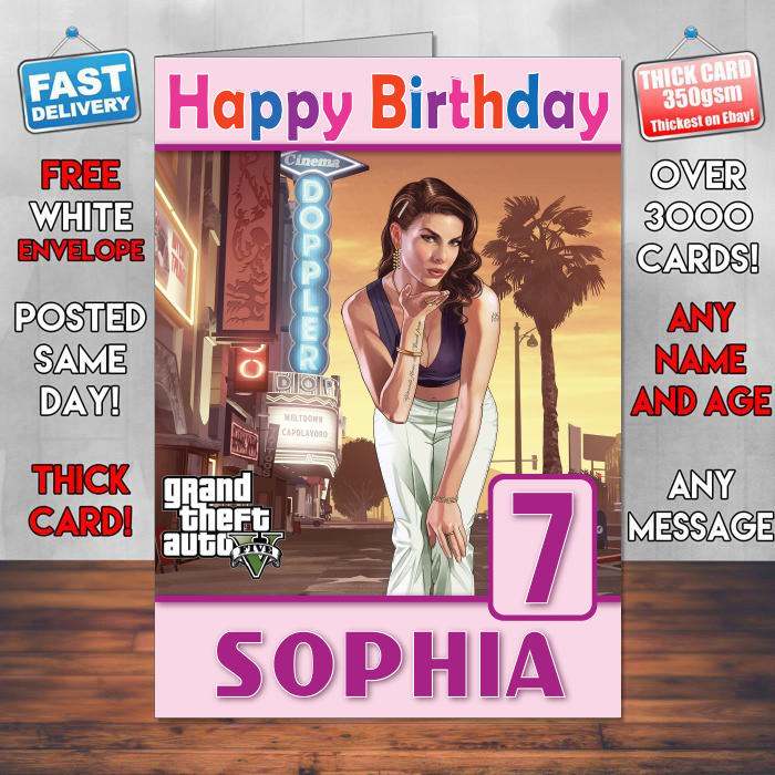 Personalised Starlet Gta 5 Inspired Style Game Kids Inspired Birthday Card (SA)