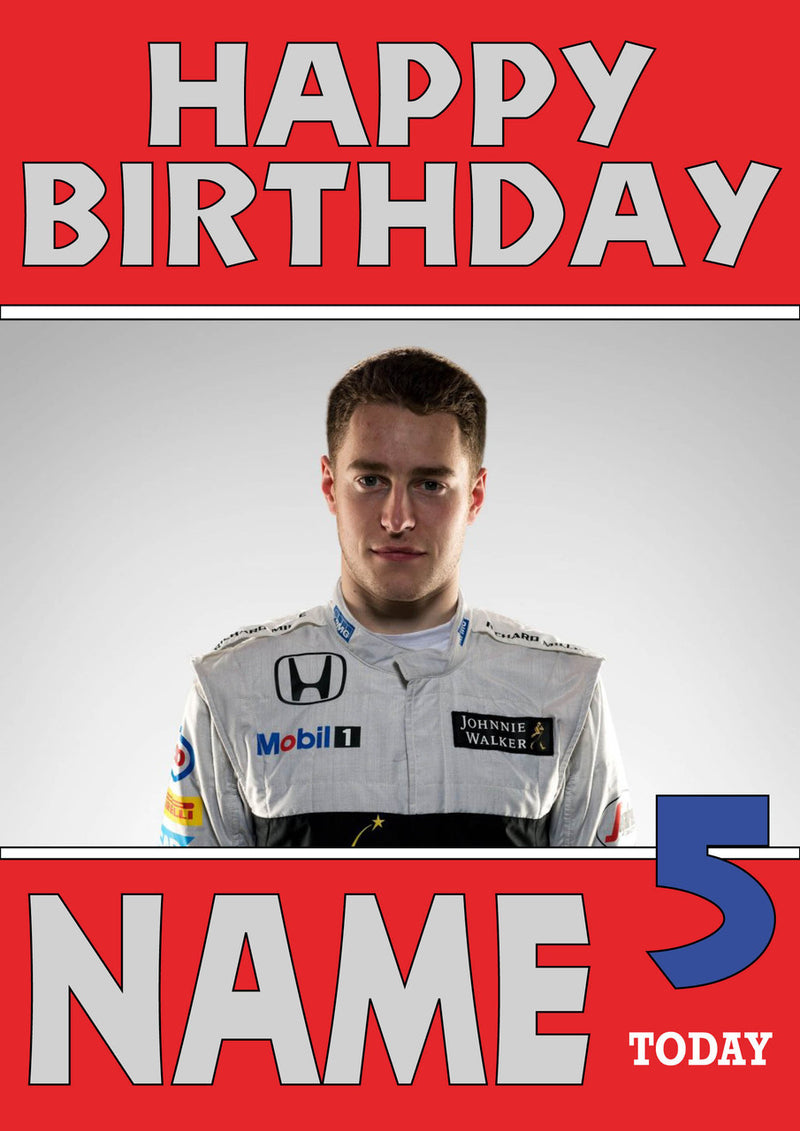 Personalised Stoffel Vandoorne F1 THEME INSPIRED PERSONALISED Kids Adult Birthday Card