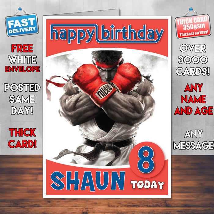 Personalised Street Fighter 2015 Inspired Style Game Kids Inspired Birthday Card (SA)
