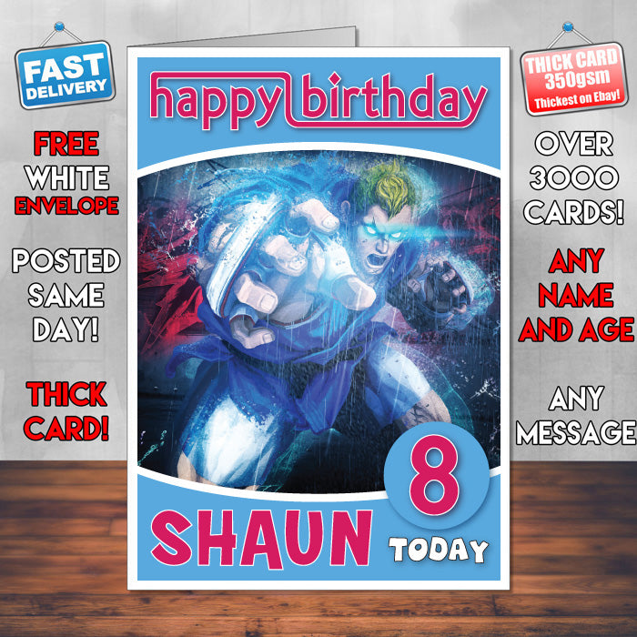 Personalised Street Fighter Abel Inspired Style Game Kids Inspired Birthday Card (SA)
