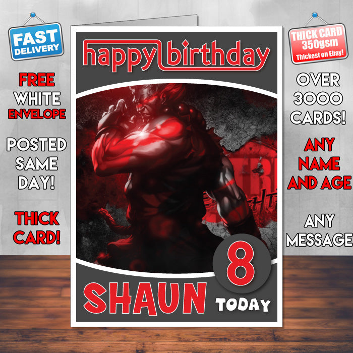 Personalised Street Fighter Akuma Inspired Style Game Kids Inspired Birthday Card (SA)