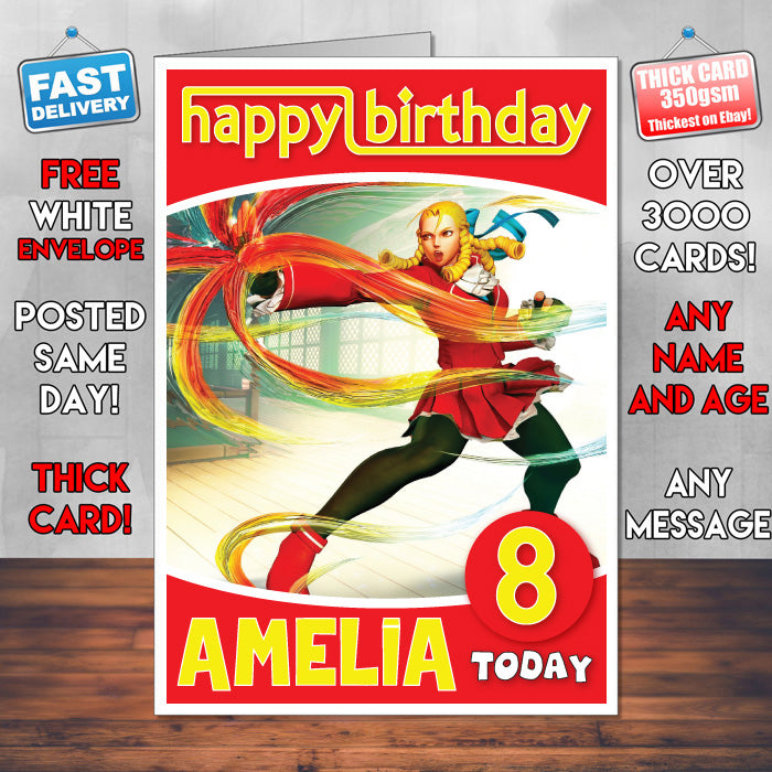 Personalised Street Fighter Karin Inspired Style Game Kids Inspired Birthday Card (SA)