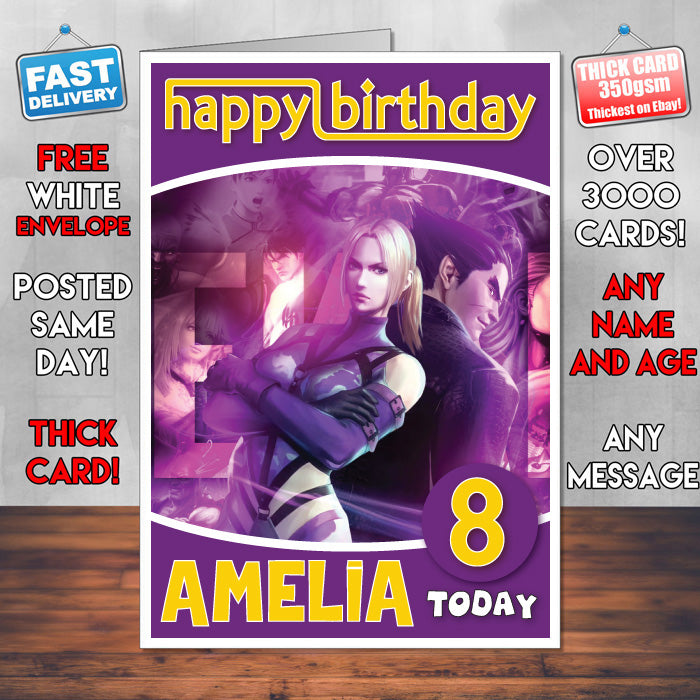 Personalised Street Fighter Kazuya Nina Inspired Style Game Kids Inspired Birthday Card (SA)