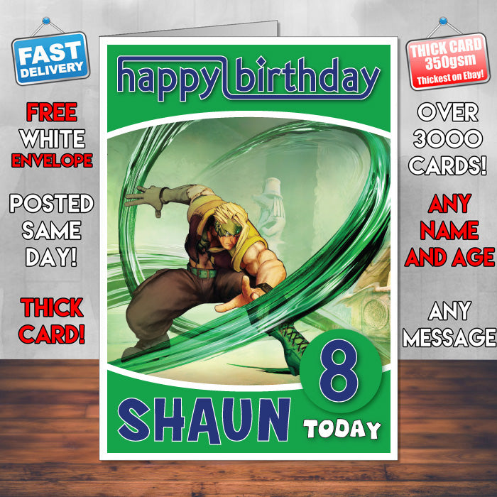 Personalised Street Fighter Nash Inspired Style Game Kids Inspired Birthday Card (SA)