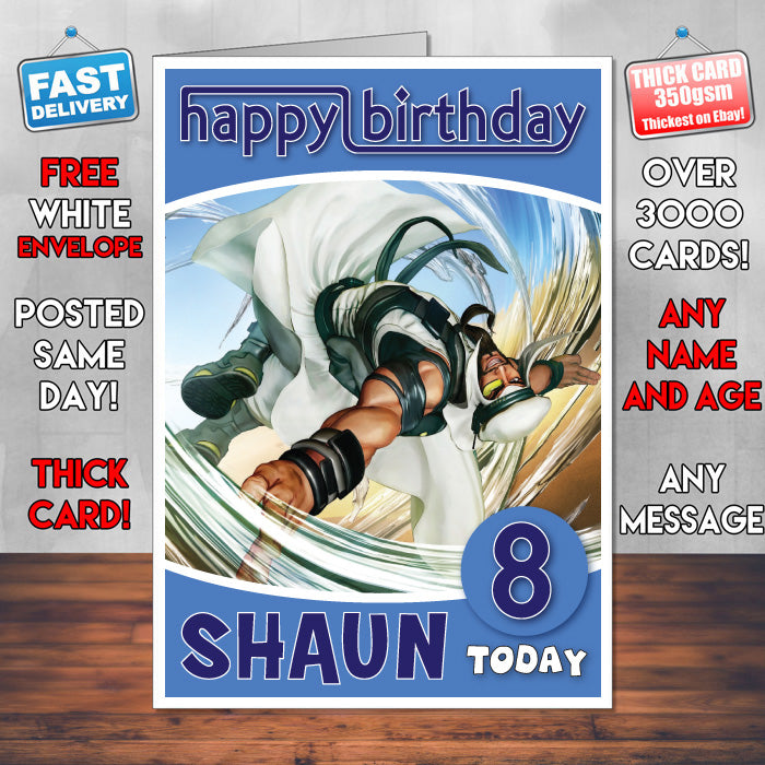 Personalised Street Fighter Rashid Inspired Style Game Kids Inspired Birthday Card (SA)