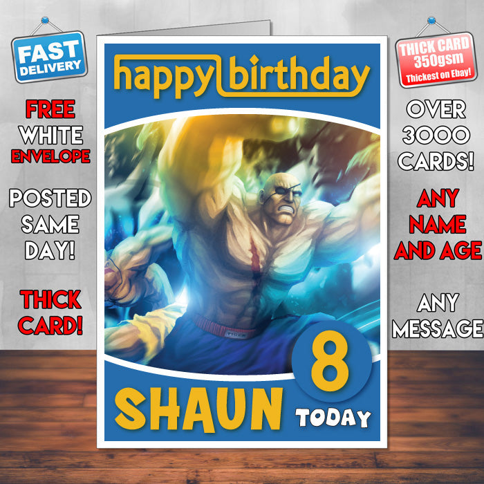 Personalised Street Fighter Sagat Dhalsim Inspired Style Game Kids Inspired Birthday Card (SA)