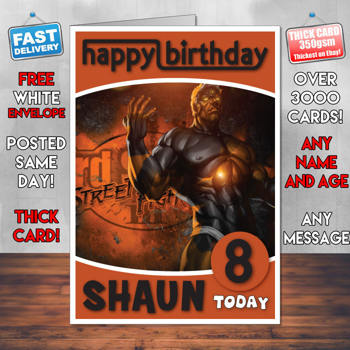 Personalised Street Fighter Urien Inspired Style Game Kids Inspired Birthday Card (SA)