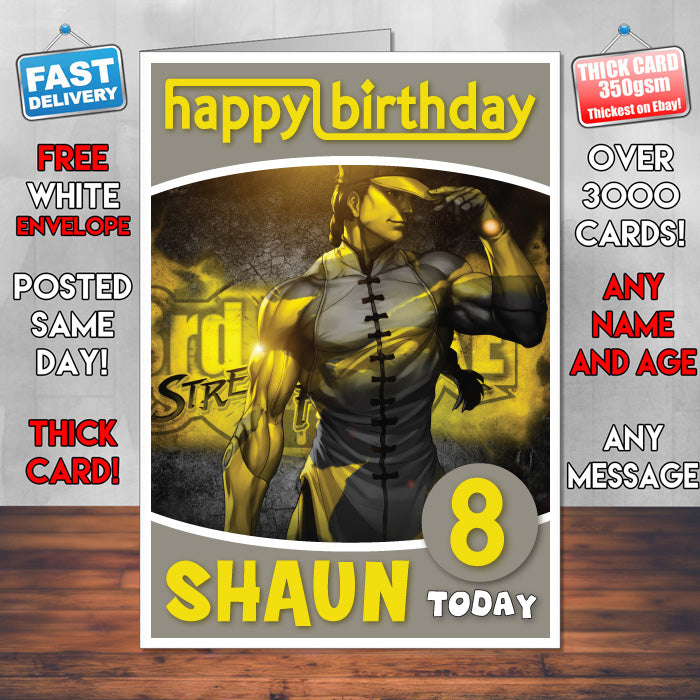 Personalised Street Fighter Yun Inspired Style Game Kids Inspired Birthday Card (SA)