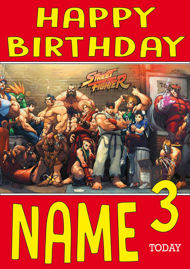 Retro Gaming Street Fighter THEME INSPIRED Kids Adult Personalised Birthday Card