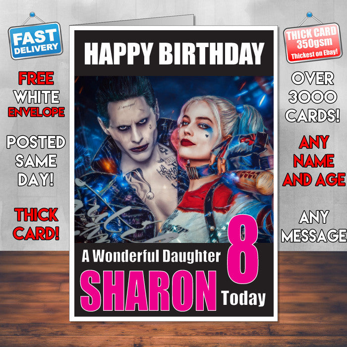 Suicide Squad DAUGHTER BM THEME INSPIRED Style PERSONALISED Kids Adult FUNNY Birthday Card