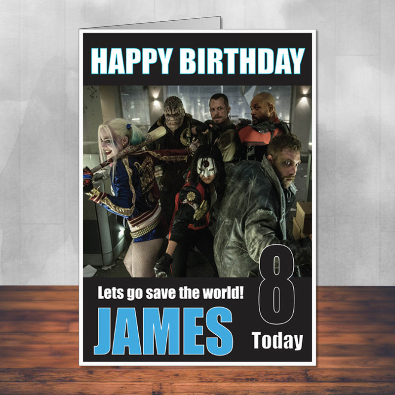 Suicide Squad THEME INSPIRED Kids Adult Personalised Birthday Card THEME INSPIRED Style PERSONALISED Kids Adult FUNNY Birthday Card