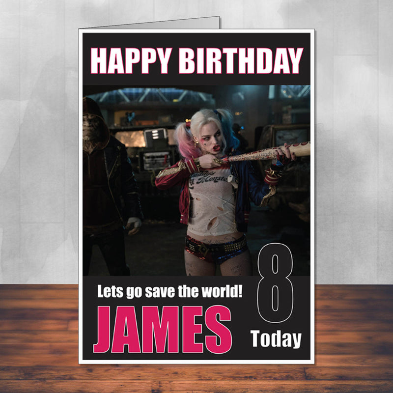 Suicide Squad THEME INSPIRED Kids Adult Personalised Birthday Card THEME INSPIRED Style PERSONALISED Kids Adult FUNNY Birthday Card