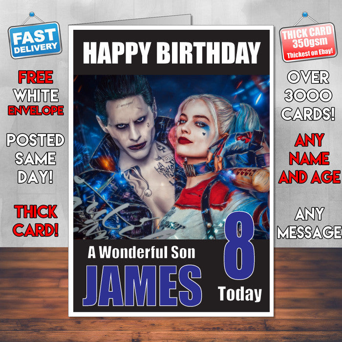 Suicide Squad Son BM THEME INSPIRED Style PERSONALISED Kids Adult FUNNY Birthday Card
