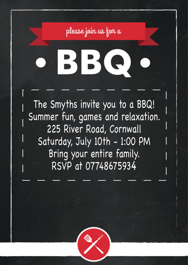 10 X Personalised Printed Summer BBQ INSPIRED STYLE Invites