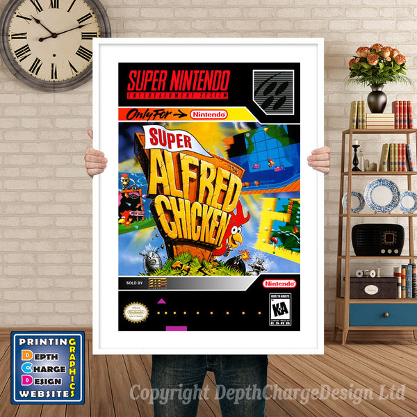 Super Alfred Chicken Super Nintendo Game Inspired Theme Retro Gaming Poster
