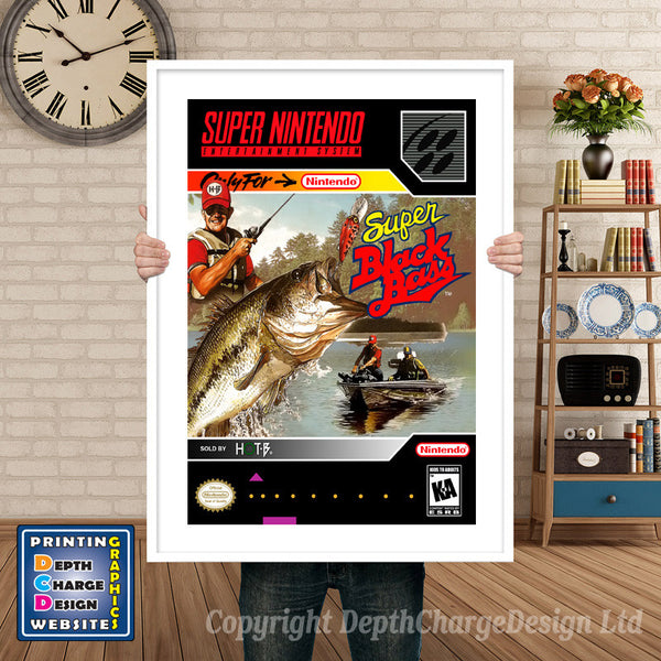 Super Black Bass Super Nintendo Game Inspired Theme Retro Gaming Poster