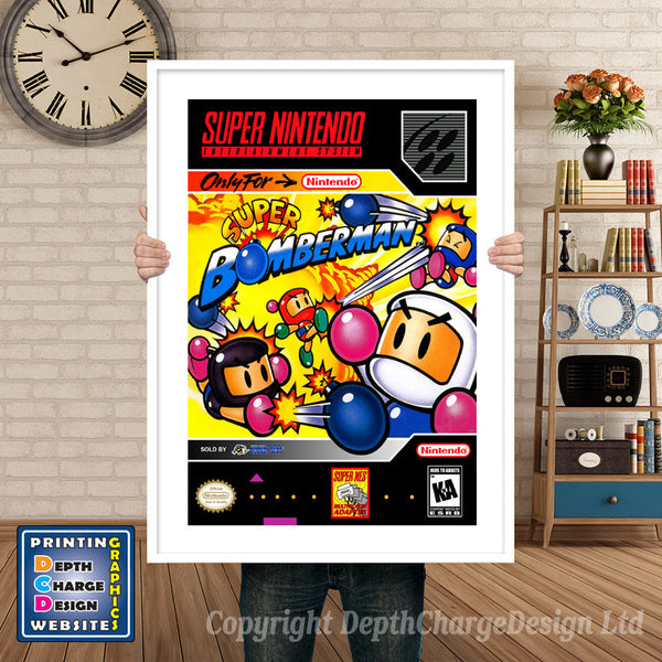 Super Bomberman Super Nintendo Game Inspired Theme Retro Gaming Poster