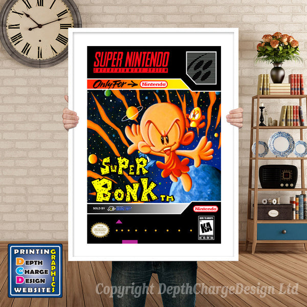 Super Bonk Super Nintendo Game Inspired Theme Retro Gaming Poster