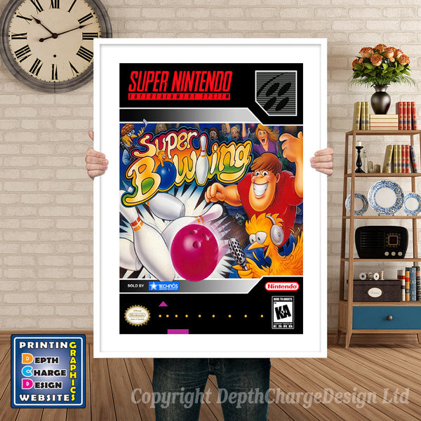 Super Bowling Super Nintendo Game Inspired Theme Retro Gaming Poster