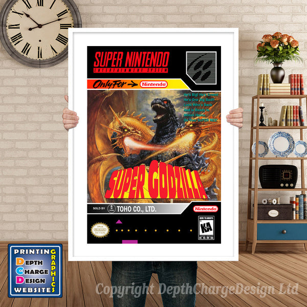 Super Godzilla Super Nintendo Game Inspired Theme Retro Gaming Poster