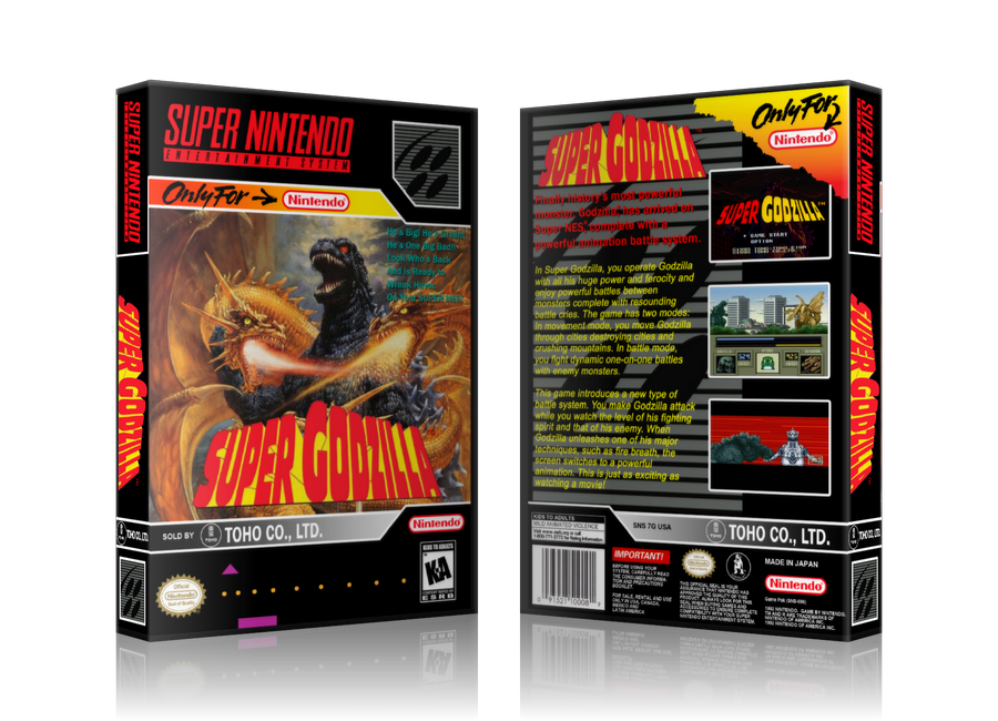 Super Godzilla Replacement Nintendo SNES Game Case Or Cover – SNES Replacement Game case product image 1