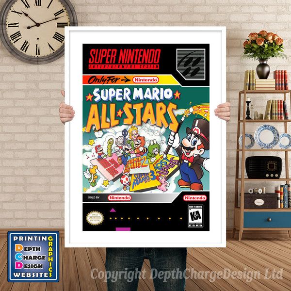 Super Mario All Stars Super Nintendo Game Inspired Theme Retro Gaming Poster