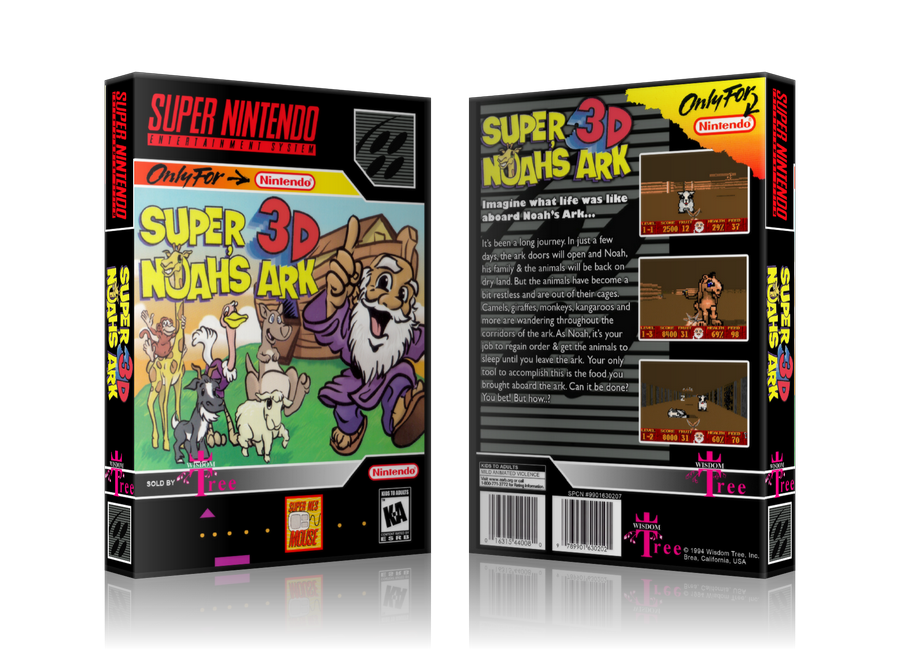 Super Noah's Ark 3D Replacement Nintendo SNES Game Case Or Cover – SNES Replacement Game case product image 1