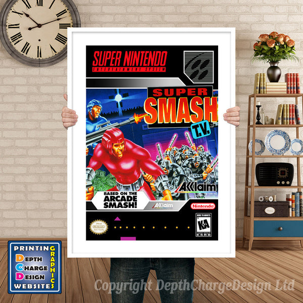 Super Smash TV Super Nintendo Game Inspired Theme Retro Gaming Poster