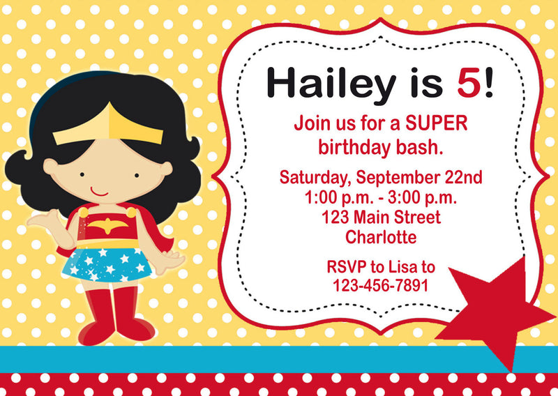 10 X Personalised Printed Girls Super Girl INSPIRED STYLE Invites