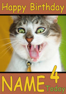 Super Happy Cat Funny Kids Adult Personalised Birthday Card Gift Present