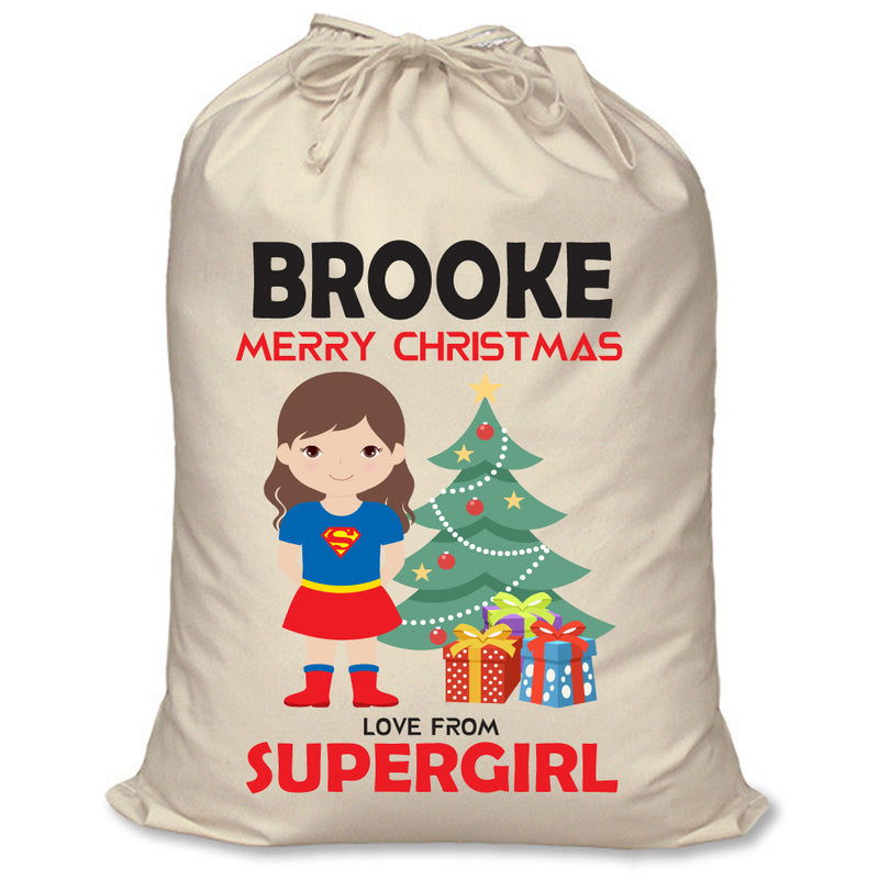 PERSONALISED Cartoon Inspired Super Hero Super Girly BROOKE - XL Children's Christmas Santa Sack CUSTOMISE Present