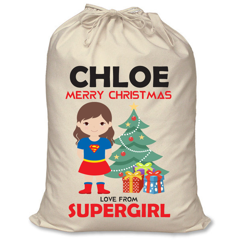 PERSONALISED Cartoon Inspired Super Hero Super Girly CHLOE - XL Children's Christmas Santa Sack CUSTOMISE Present